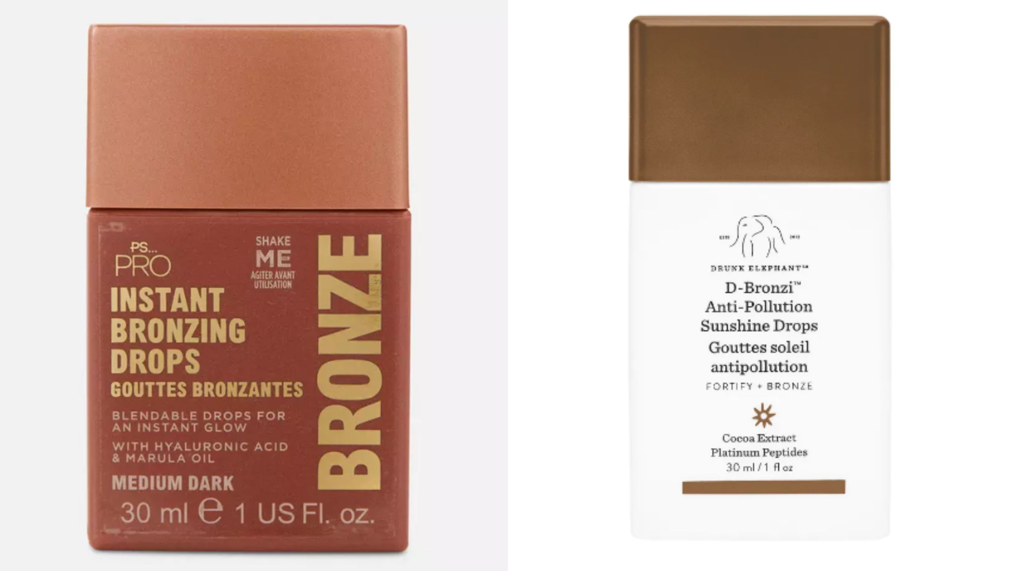 Montaje con las gotas bronceadoras de Primark y de Drunk Elephant