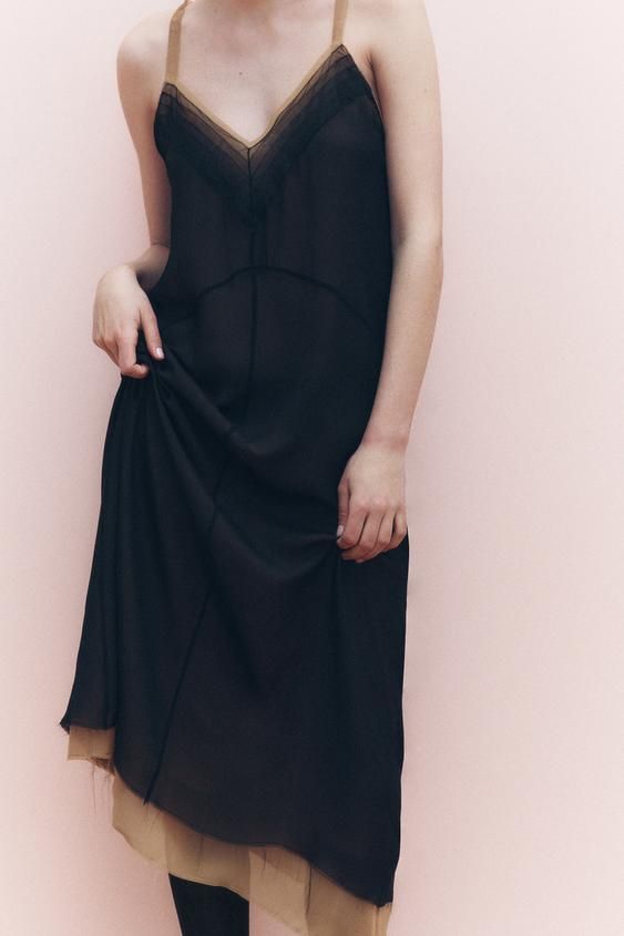 vestido lencero negro zara 49,95