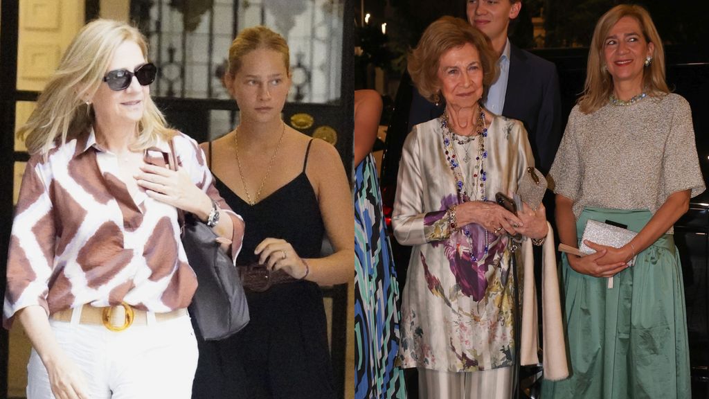 La infanta Cristina con dos looks con prendas fluidas, en un montaje fotográfico