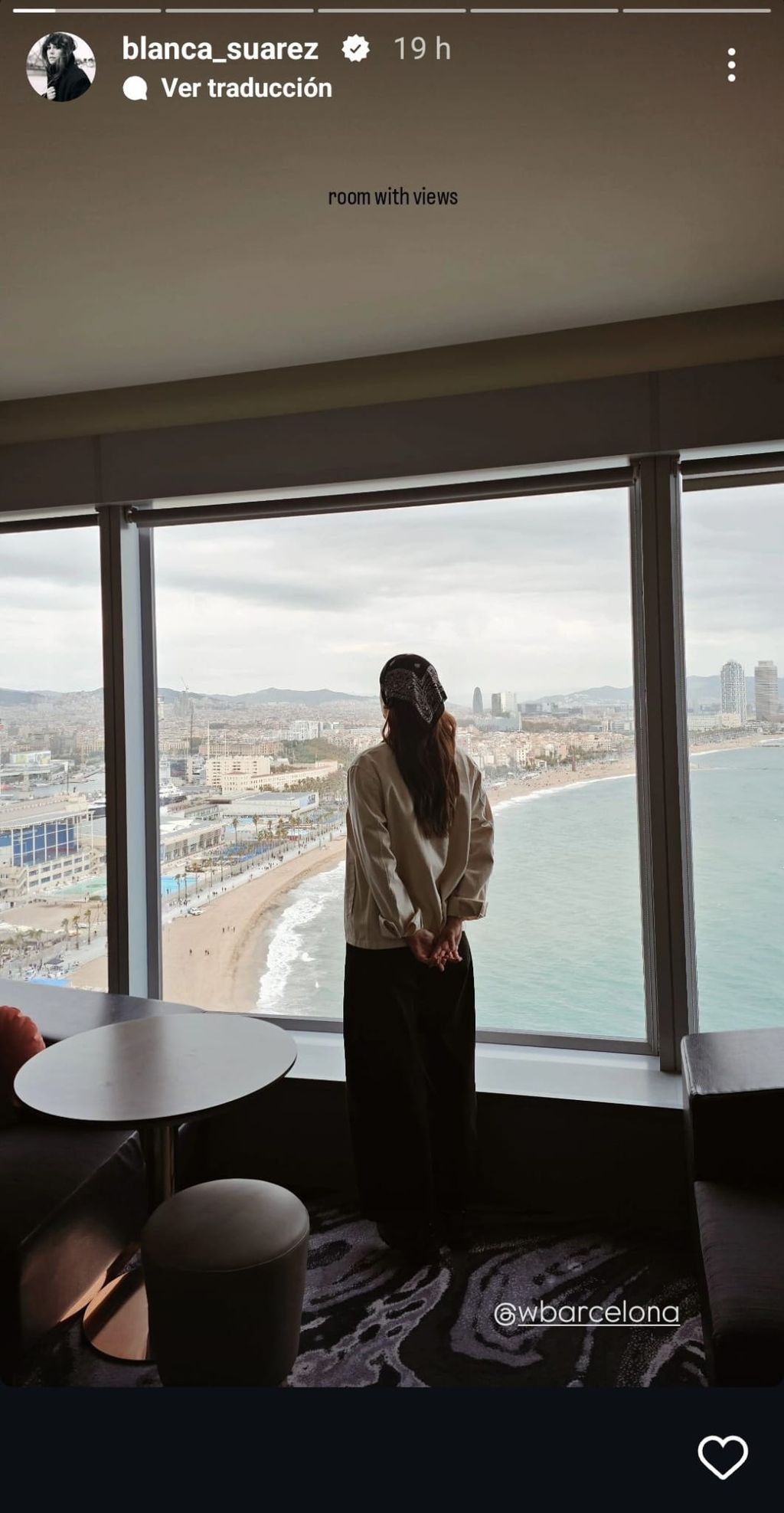 Blanca Suárez, desde su hotel en Barcelona