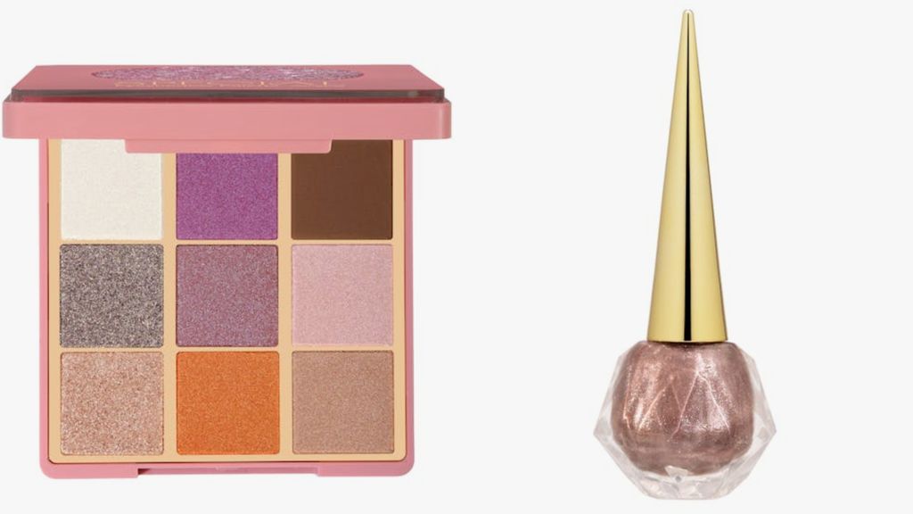 Paleta de sombras y esmalte, en un montaje fotográfico
