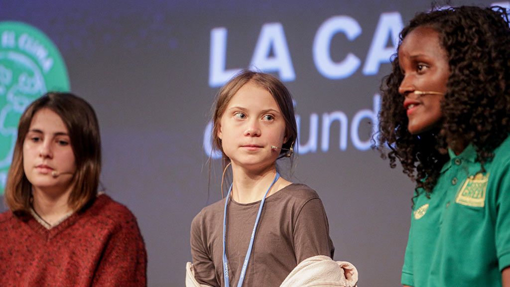 Rueda de prensa de la activista sueca Greta Thunberg junto a otros activistas de Fridays for Future en la Casa Encendida de Madrid