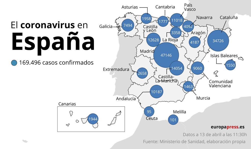 Mapa del coronavirus en España
