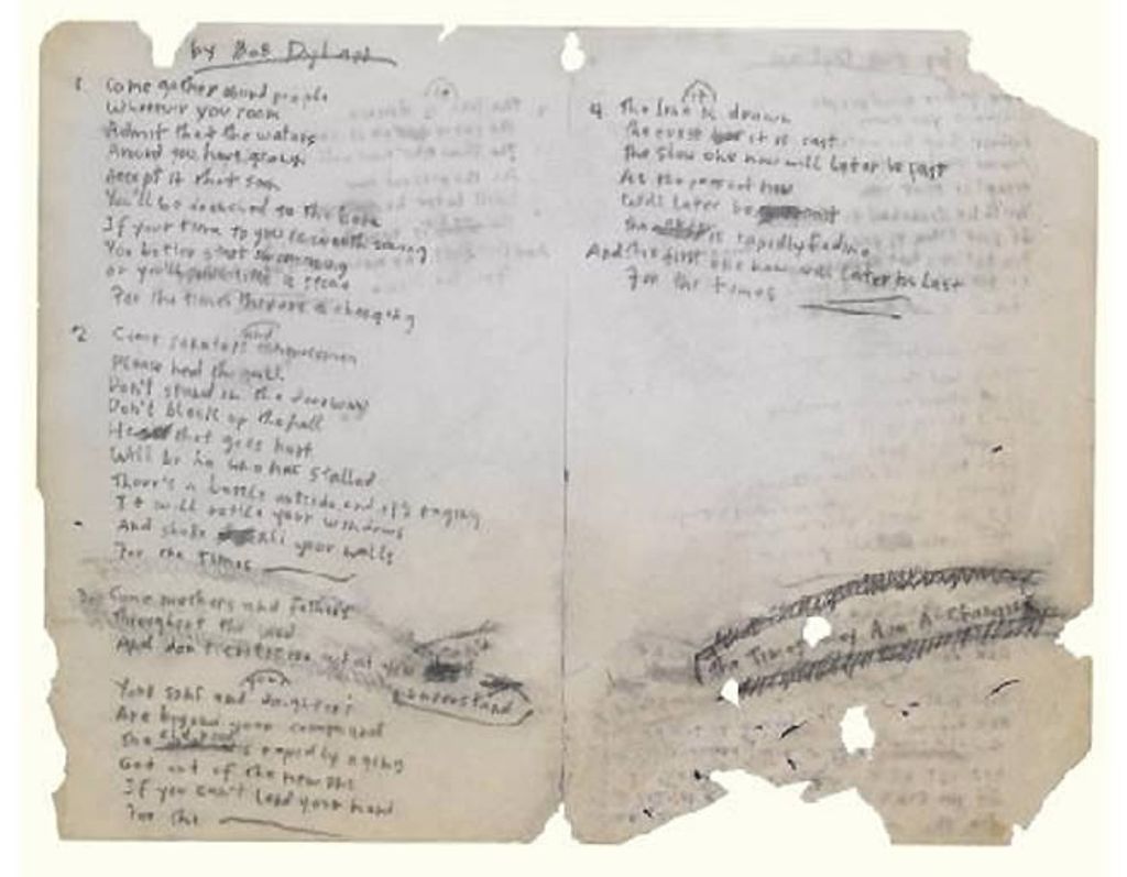 Canción manuscrita de Bob Dylan