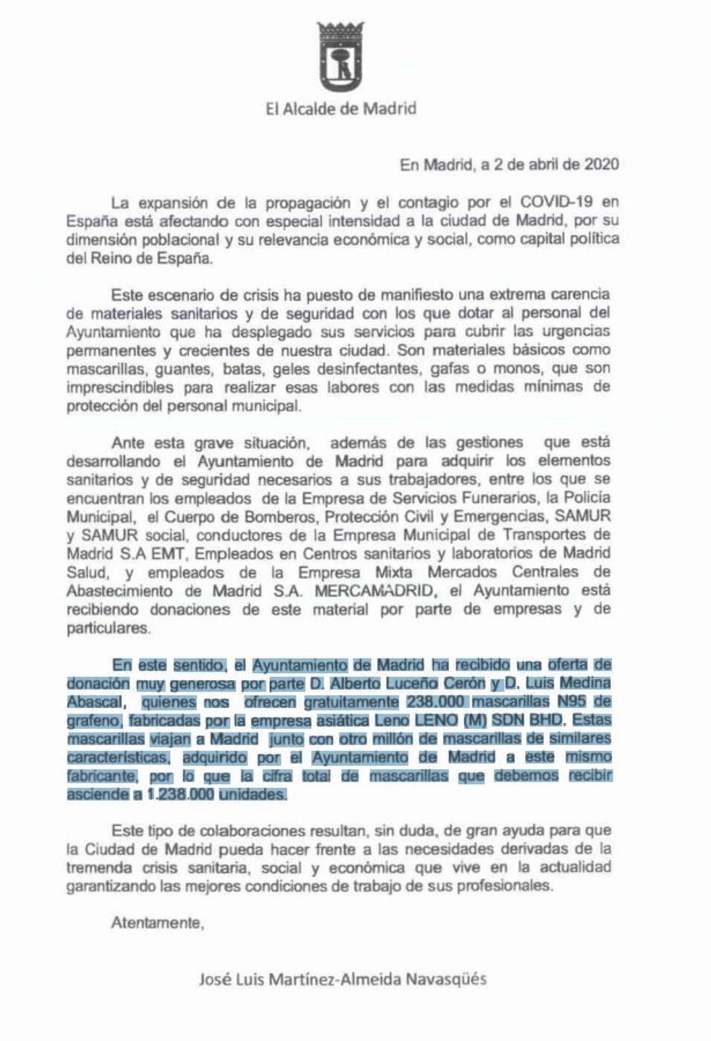 CARTA DE AGRADECIMIENTO DEL ALCALDE