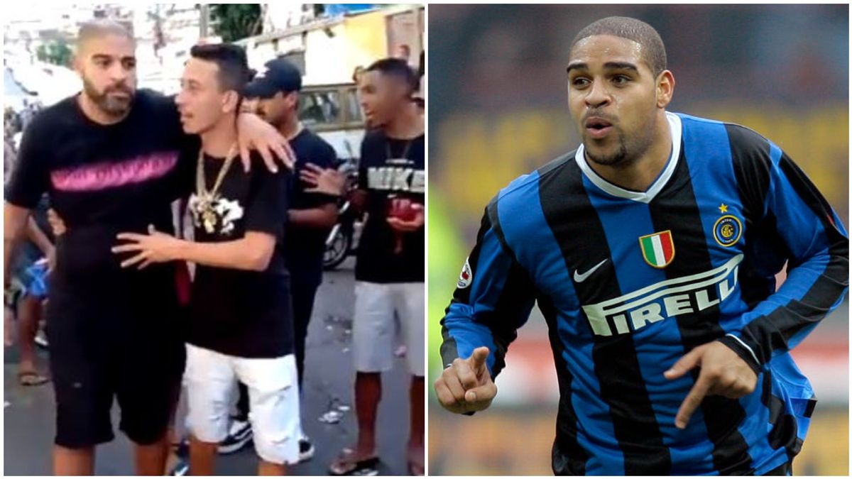 Adriano, durante su etapa en el Inter y en la fiesta ilegal en Brasil.