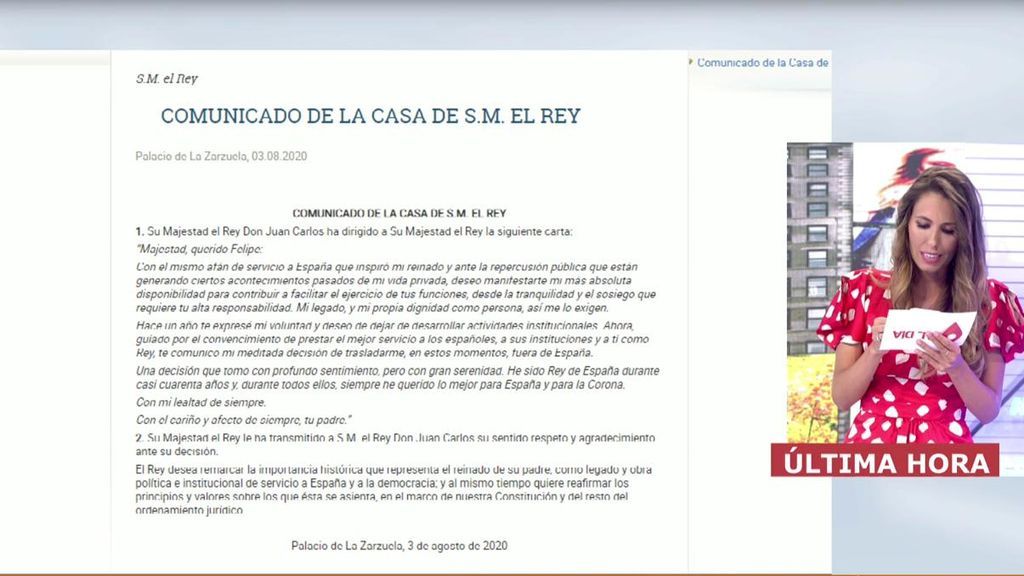 El Rey emérito decide abandonar España: “Siempre he querido lo mejor para el país y para la corona”