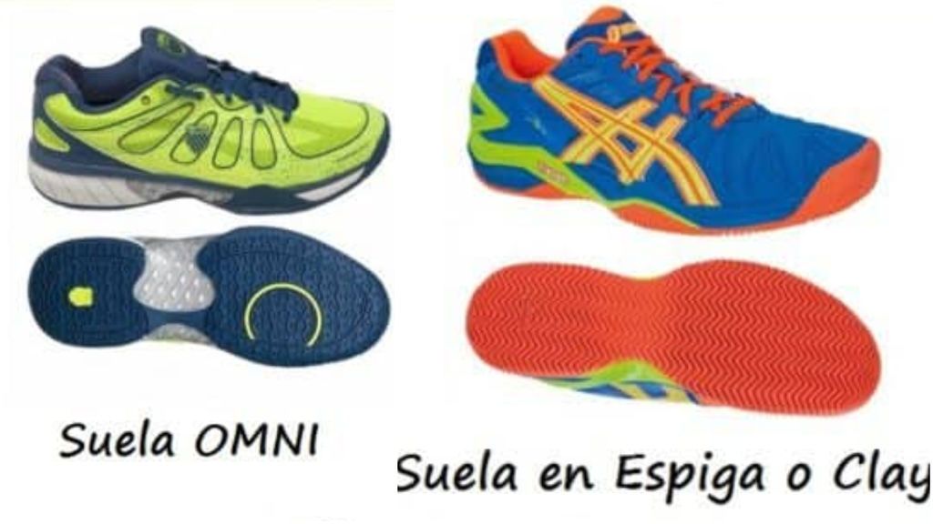 diseños de la suela omni y la suela espiga de una zapatilla de pádel