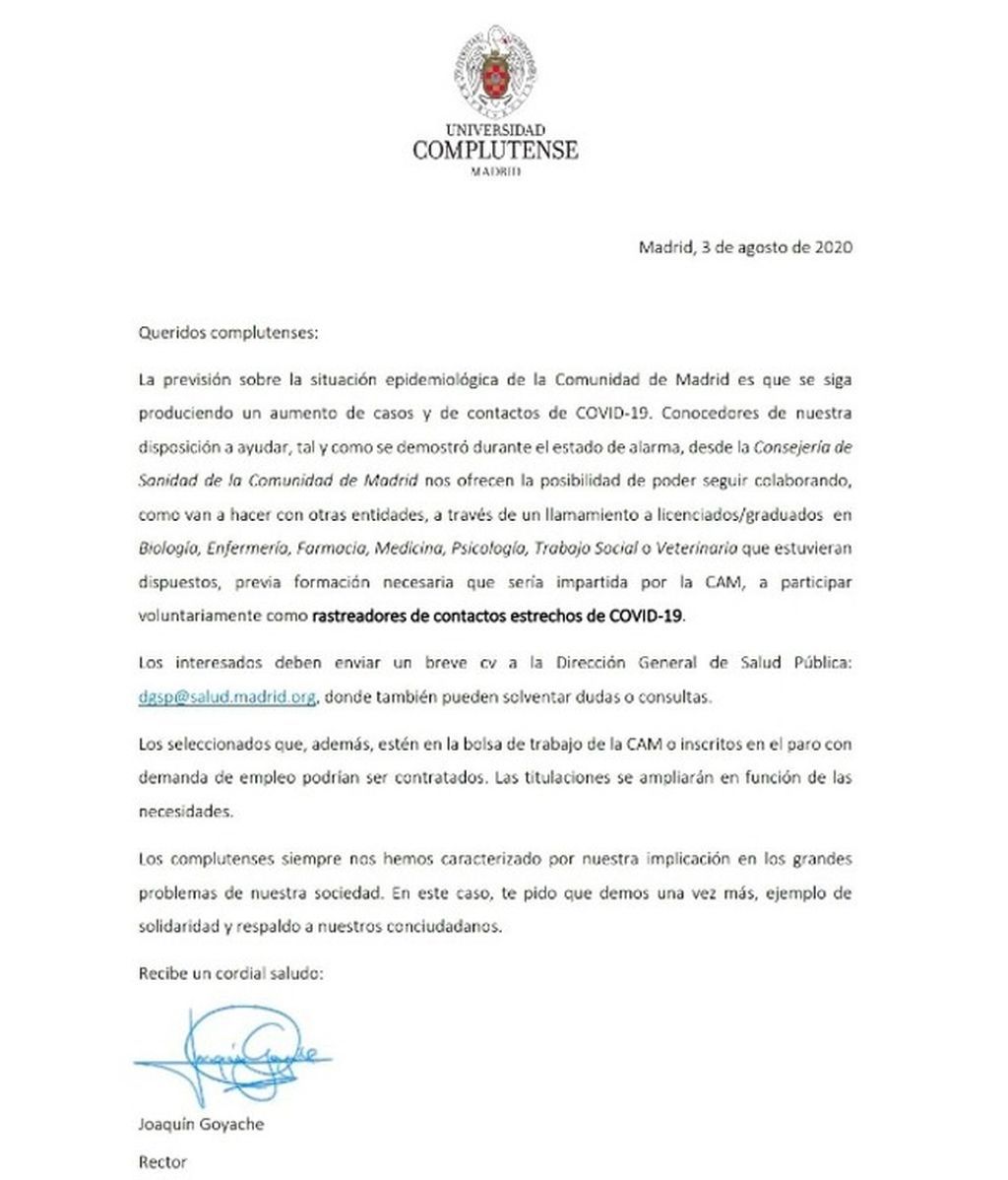 Madrid busca rastreadores voluntarios entre los estudiantes de la Complutense
