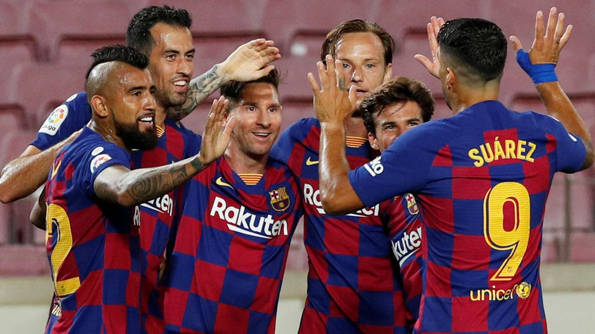 Messi celebra un gol con el Barcelona.