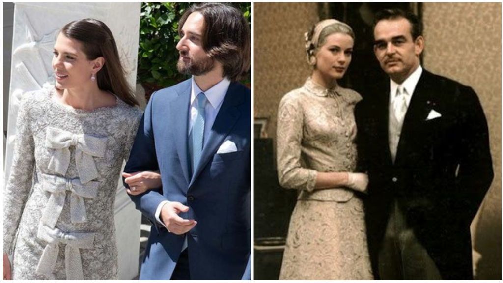 Para la ceremonia civil, Carlota eligió un vestido de Yves Saint Laurent, muy parecido al que lució su abuela Grace Kelly.