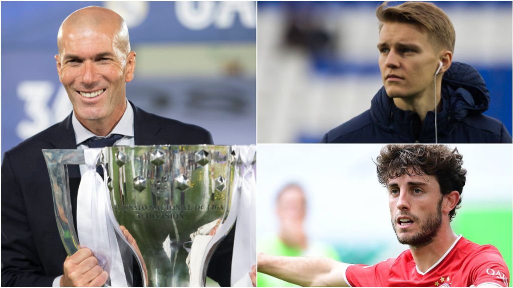 Zidane, junto a Odegaard y Odriozola.