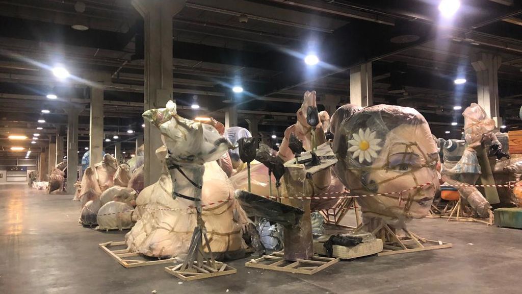 Monumentos que fueron almacenados en Fira València en marzo. Monumentos que fueron almacenados en Fira València en marzo.