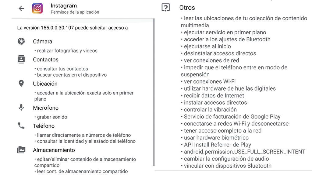 Permisos Instagram