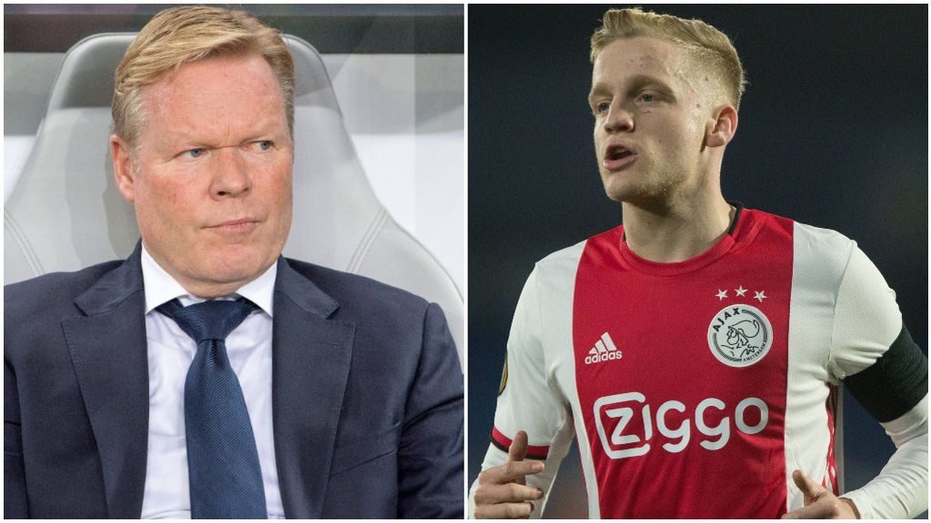 Ronald Koeman, en el banquillo, y Van de Beek, en un partido con el Ajax.