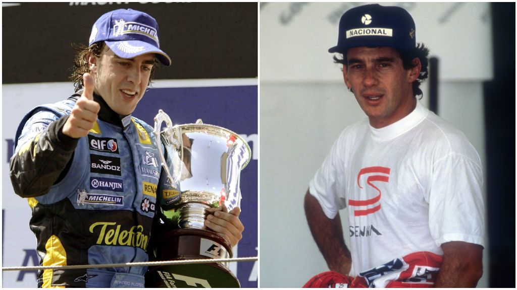 Fernando Alonso, con Renault, y Ayrton Senna.