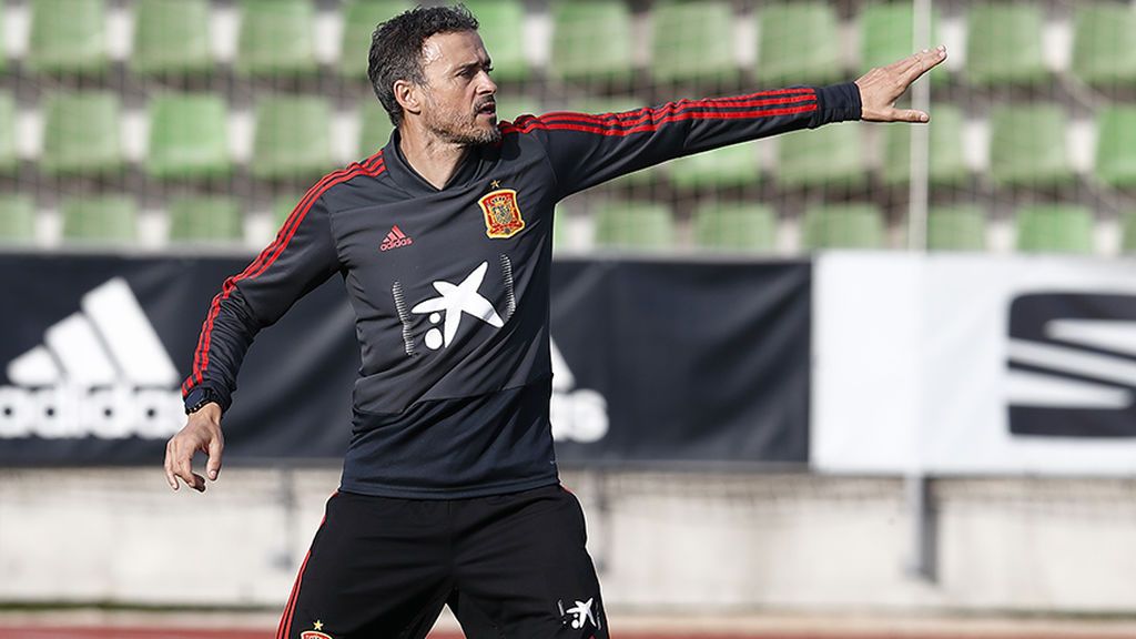 Luis Enrique, en un entrenamiento con la Selección