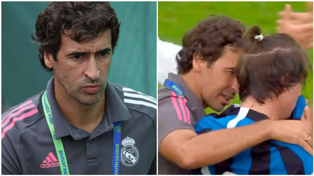 Raúl González trata de animar al canterano del Inter. Raúl González trata de animar al canterano del Inter.
