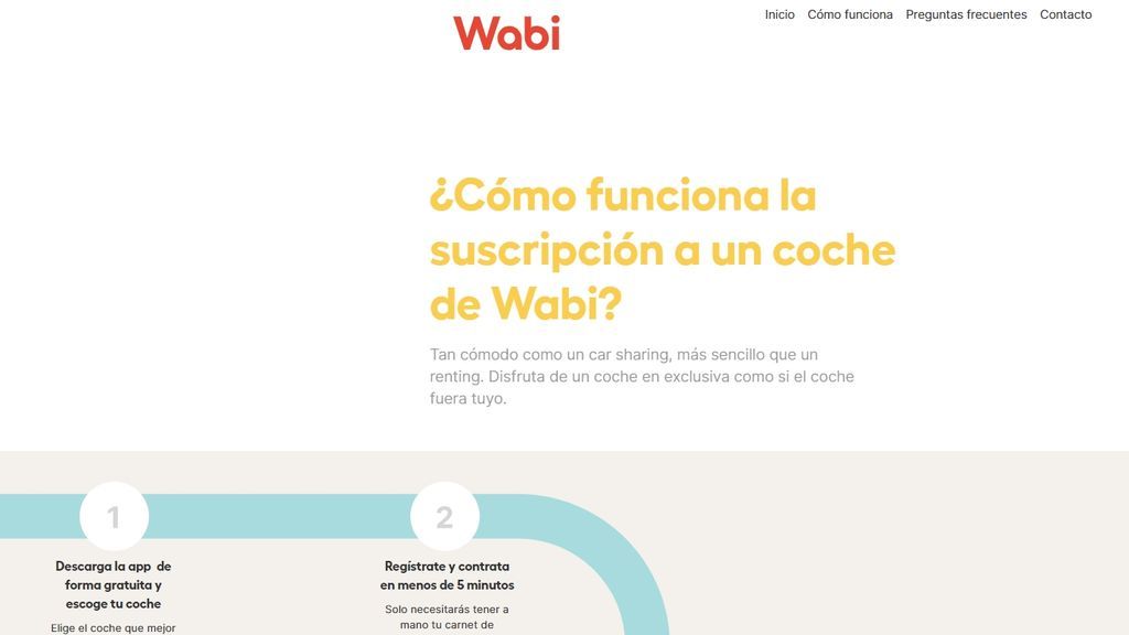 Página web del servicio de coches por suscripcion WABI