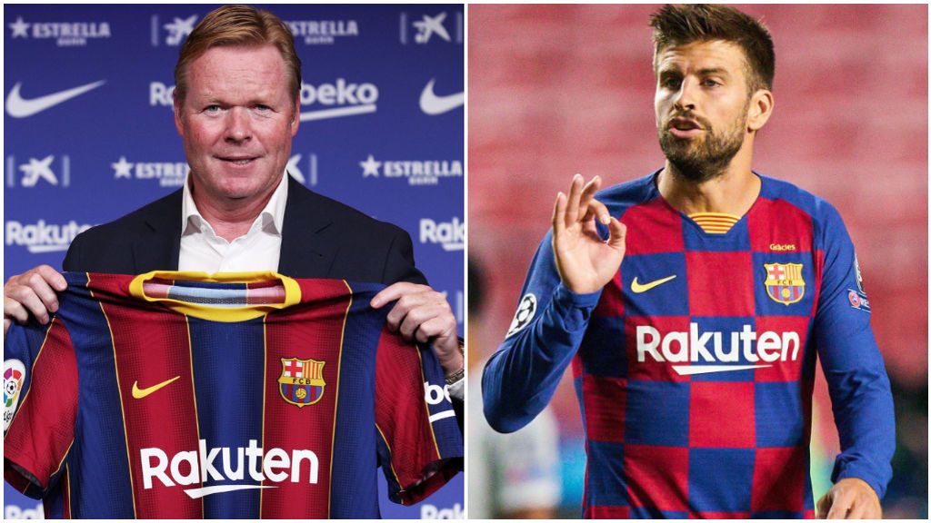 Koeman, en su presentación, y Piqué, ante el Bayern.