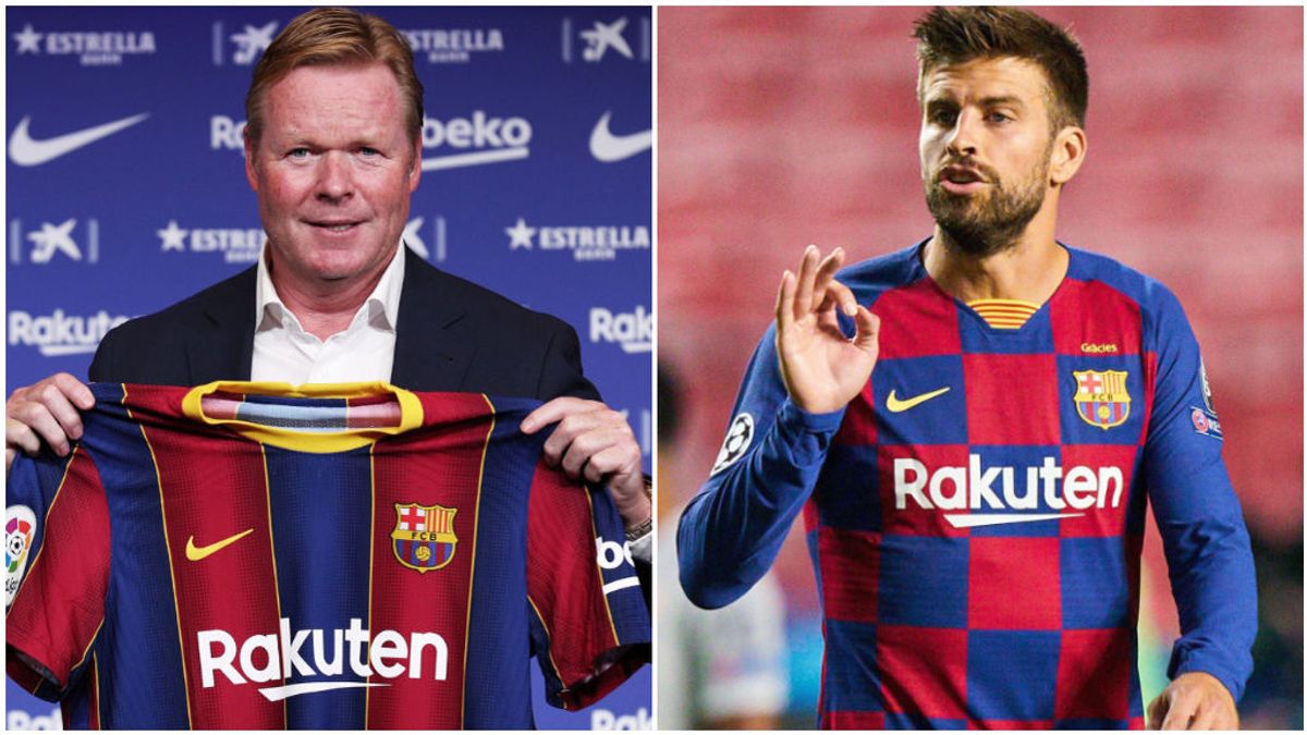 Koeman, en su presentación, y Piqué, ante el Bayern. Koeman, en su presentación, y Piqué, ante el Bayern.