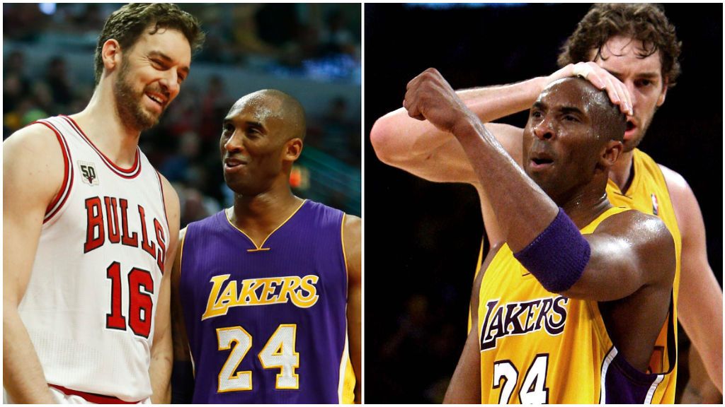 Kobe Bryant y Pau Gasol, durante dos partidos de la NBA.