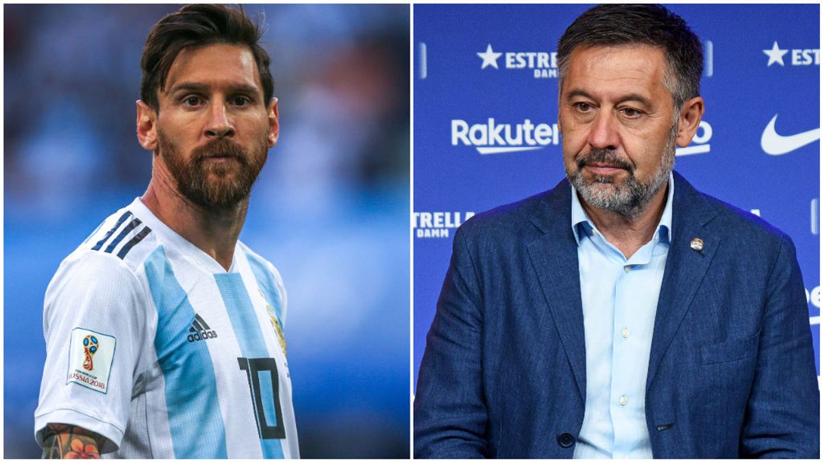 Leo Messi, con la selección argentina, y Bartomeu, en un acto.