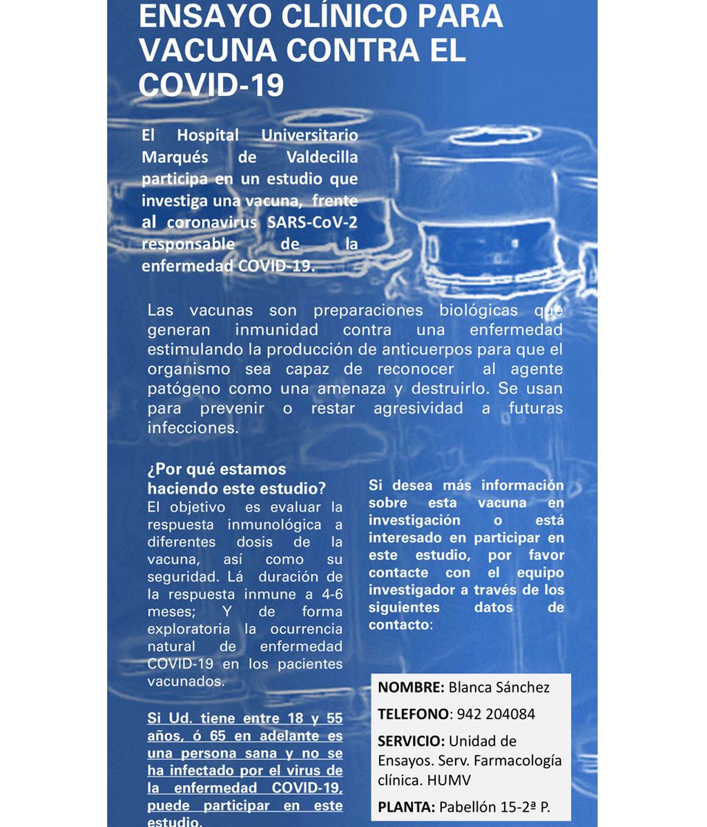 Cartel para reclutar candidatos para el estudio del coronavirus