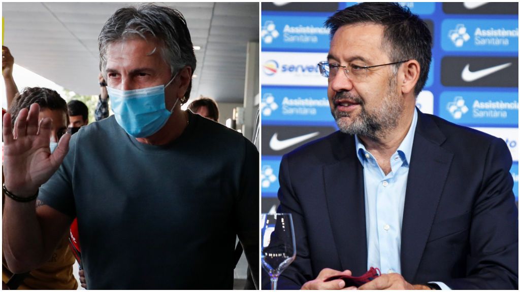 Jorge Messi, a su llegada a Barcelona, y Bartomeu.