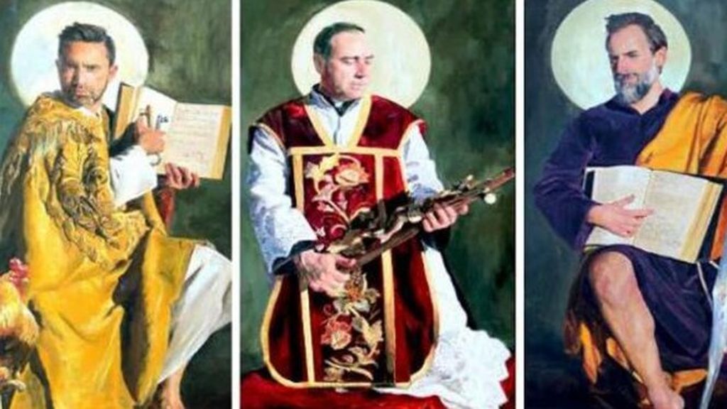 Polémico retablo en una iglesia de Guadix: el cura, el pintor y dos vecinos encarnan a los santos Polémico retablo en una iglesia de Guadix: el cura, el pintor y dos vecinos encarnan a los santos