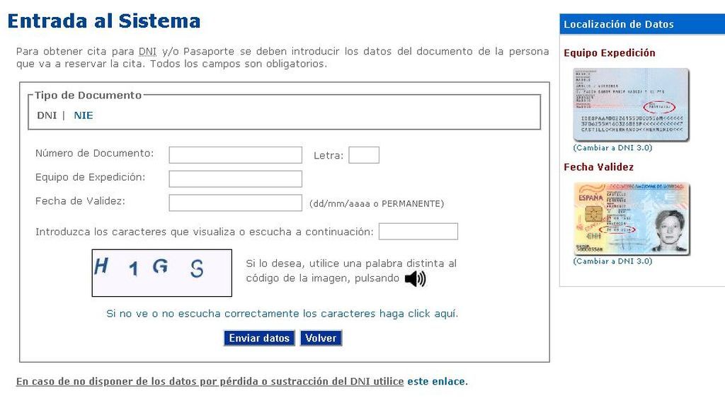 Obtención cita 'online' DNI o Pasaporte