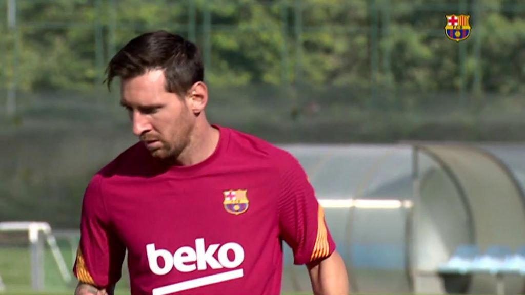 Messi, entrenando con el Barcelona.