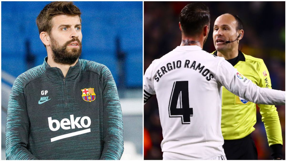 Piqué, antes de un partido, y Sergio Ramos protesta a Mateu Lahoz. Piqué, antes de un partido, y Sergio Ramos protesta a Mateu Lahoz.