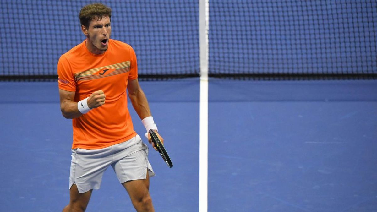 Pablo Carreño celebra un punto ante Shapovalov. Pablo Carreño celebra un punto ante Shapovalov.