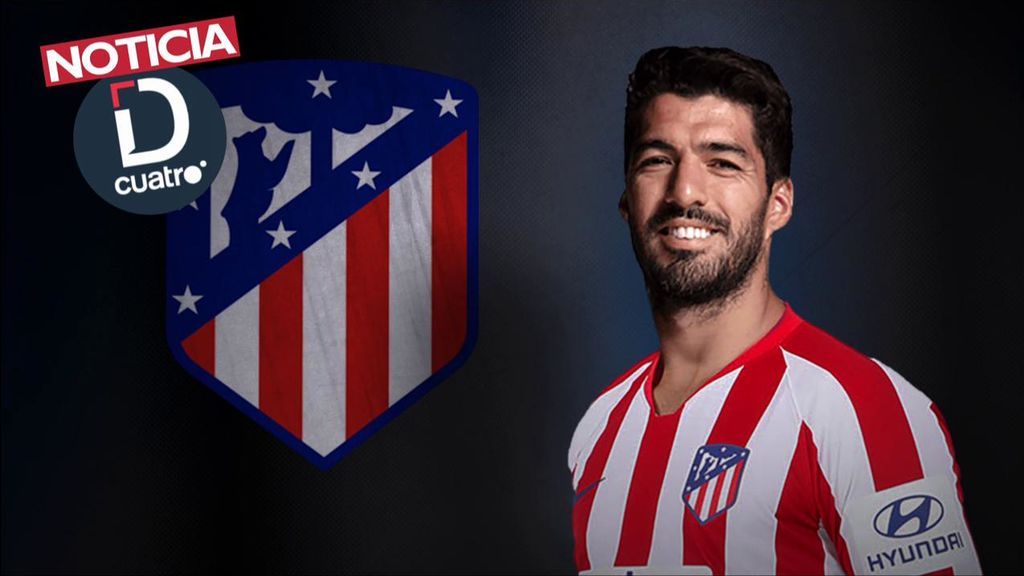 Luis Suárez, en un montaje con la camiseta del Atlético.