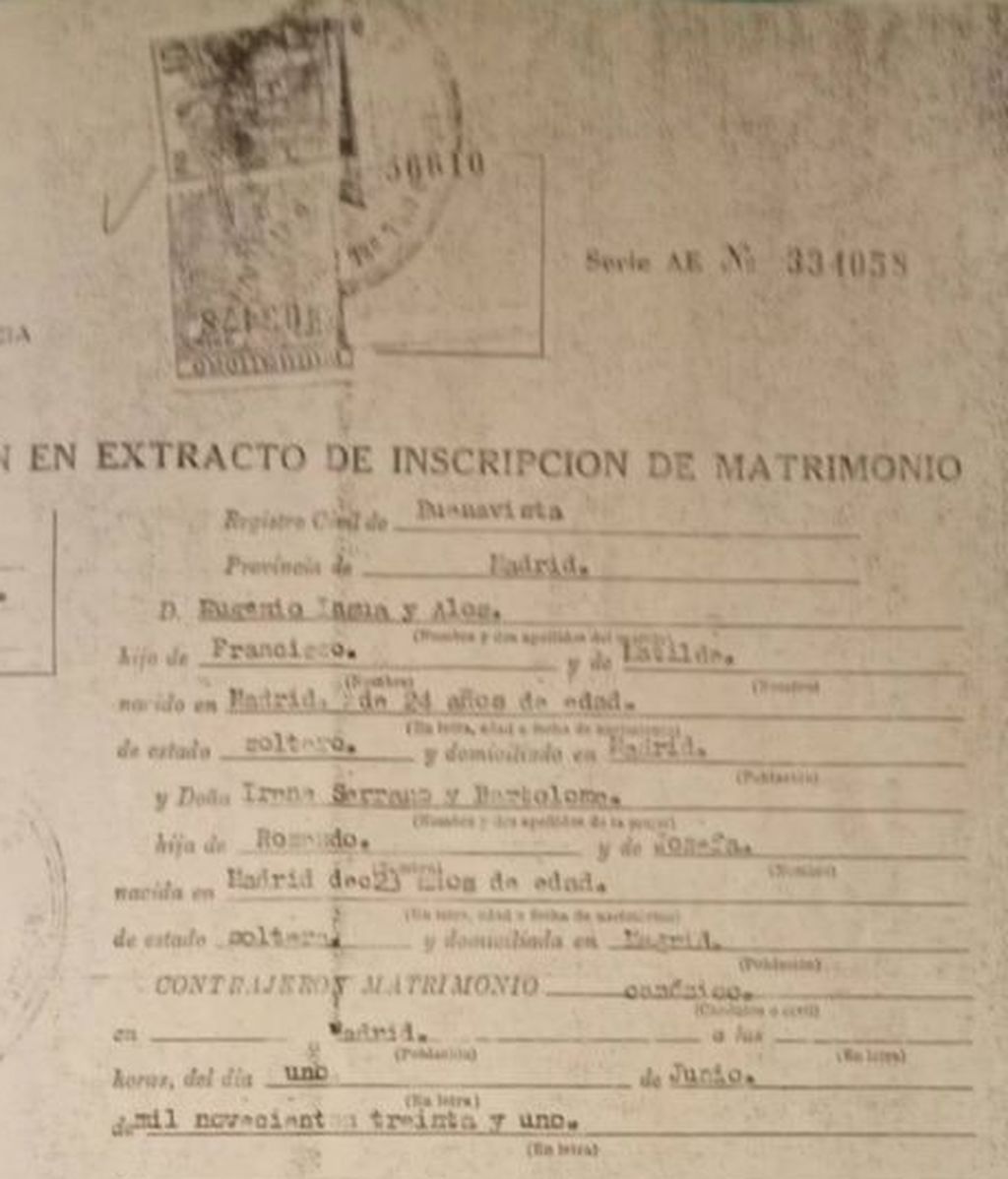 Extracto de la inscripcion de matrimonio