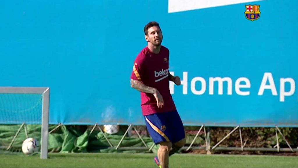Leo Messi, entrenando en el día libre con el Barcelona.