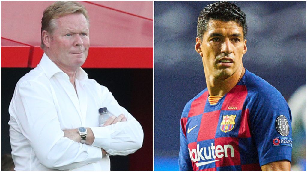 Ronald Koeman, en su estreno en el banquillo del Barcelona, y Luis Suárez.