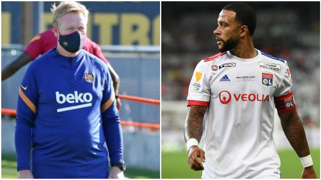 Ronal Koeman, en un entrenamiento, y Depay, en un partido con el Lyon.