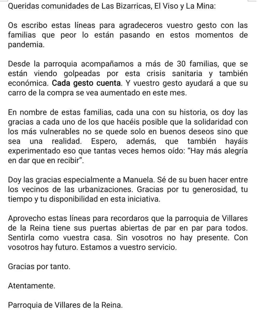 Carta de agradecimiento cura por Compra Adelantada
