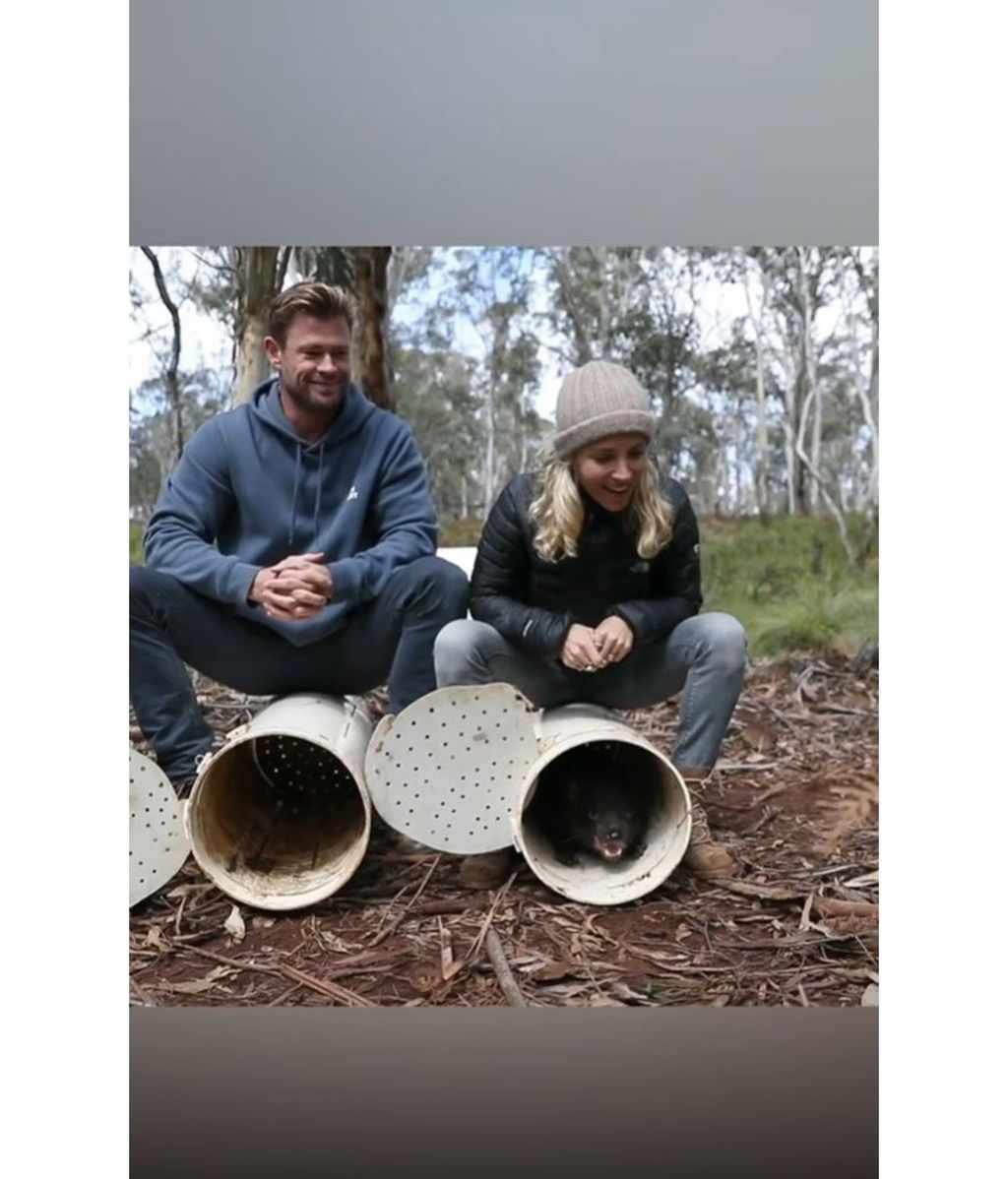 Elsa Pataky y Chris Hemsworth liberando a los demonios de Tasmania