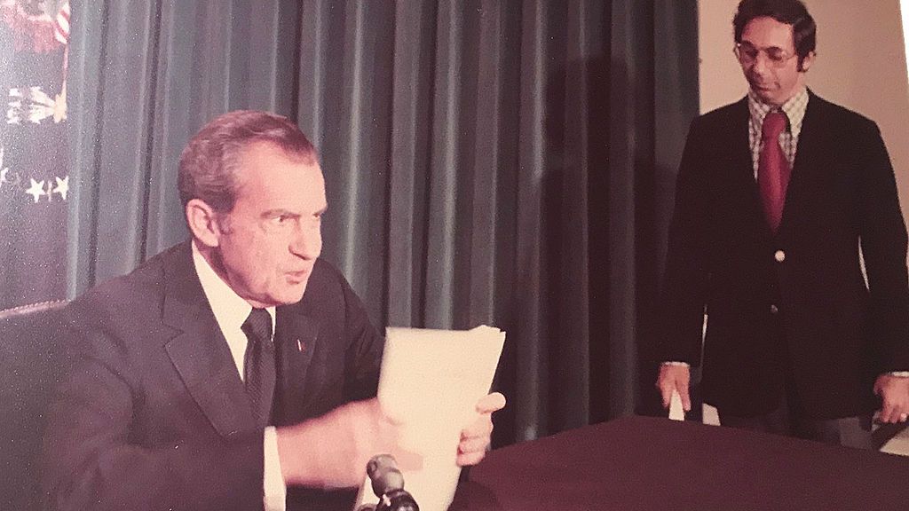 Richard Nixon en su discurso de renuncia al cargo en 1974.