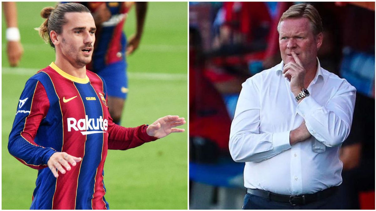 Griezmann, tras fallar una ocasión, y Koeman, en el banquillo del Barça. Griezmann, tras fallar una ocasión, y Koeman, en el banquillo del Barça.