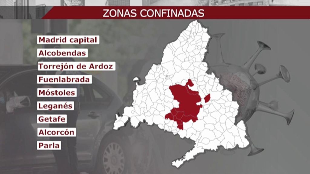 Las zonas confinadas en el estado de alarma que el Gobierno ha declarado sobre Madrid