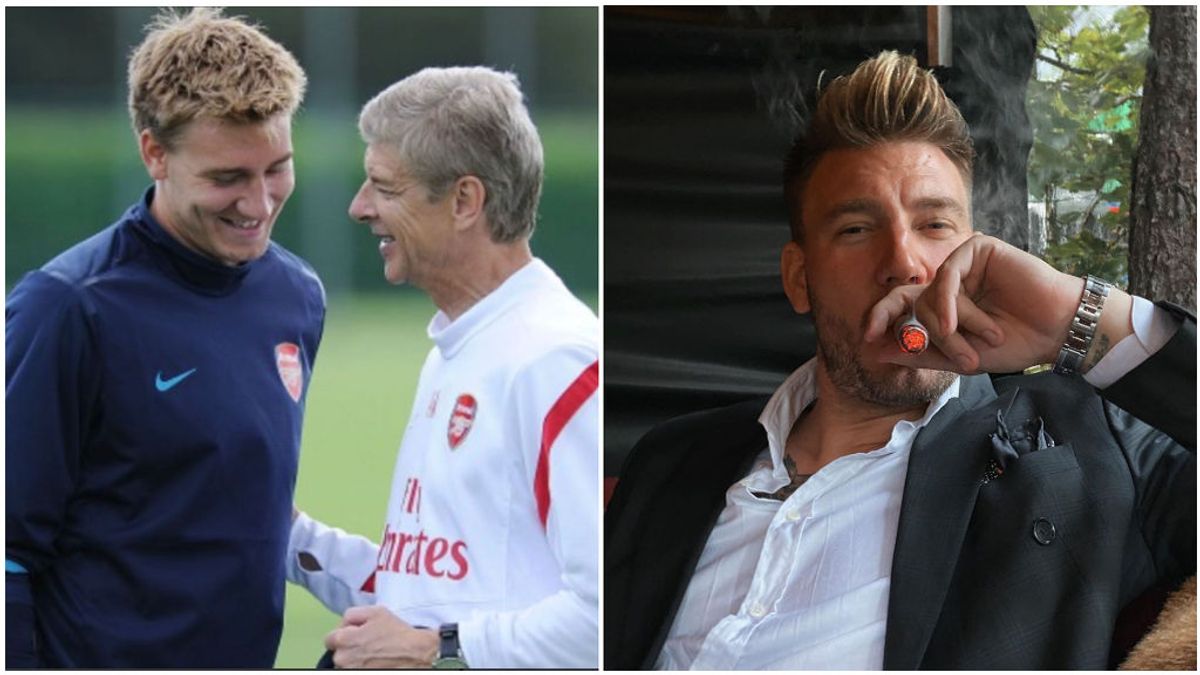 Bendtner, con Wenger en su etapa en el Arsenal, y en su cuenta de Instagram.