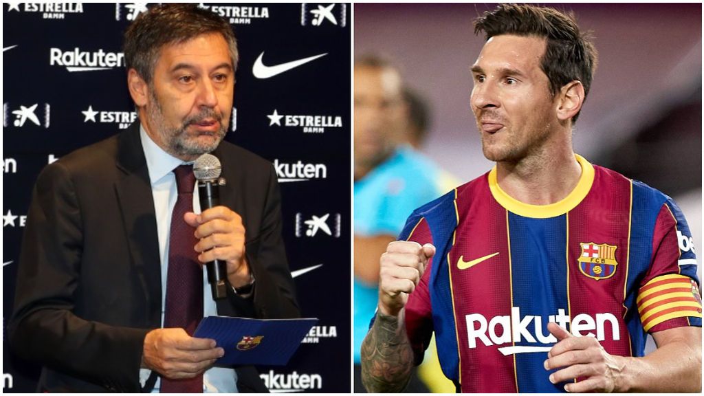 Bartomeu, en un acto del club, y Messi, ante el Villarreal.