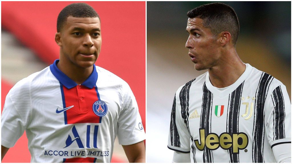 Mbappé, en un partido con el PSG, y Cristiano Ronaldo, con la Juventus.