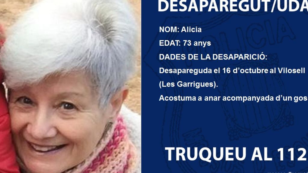 La Pobla de Cérvoles (Lleida) pide ayuda para encontrar a la madre de Jaume Collboni, desaparecida La Pobla de Cérvoles (Lleida) pide ayuda para encontrar a la madre de Jaume Collboni, desaparecida