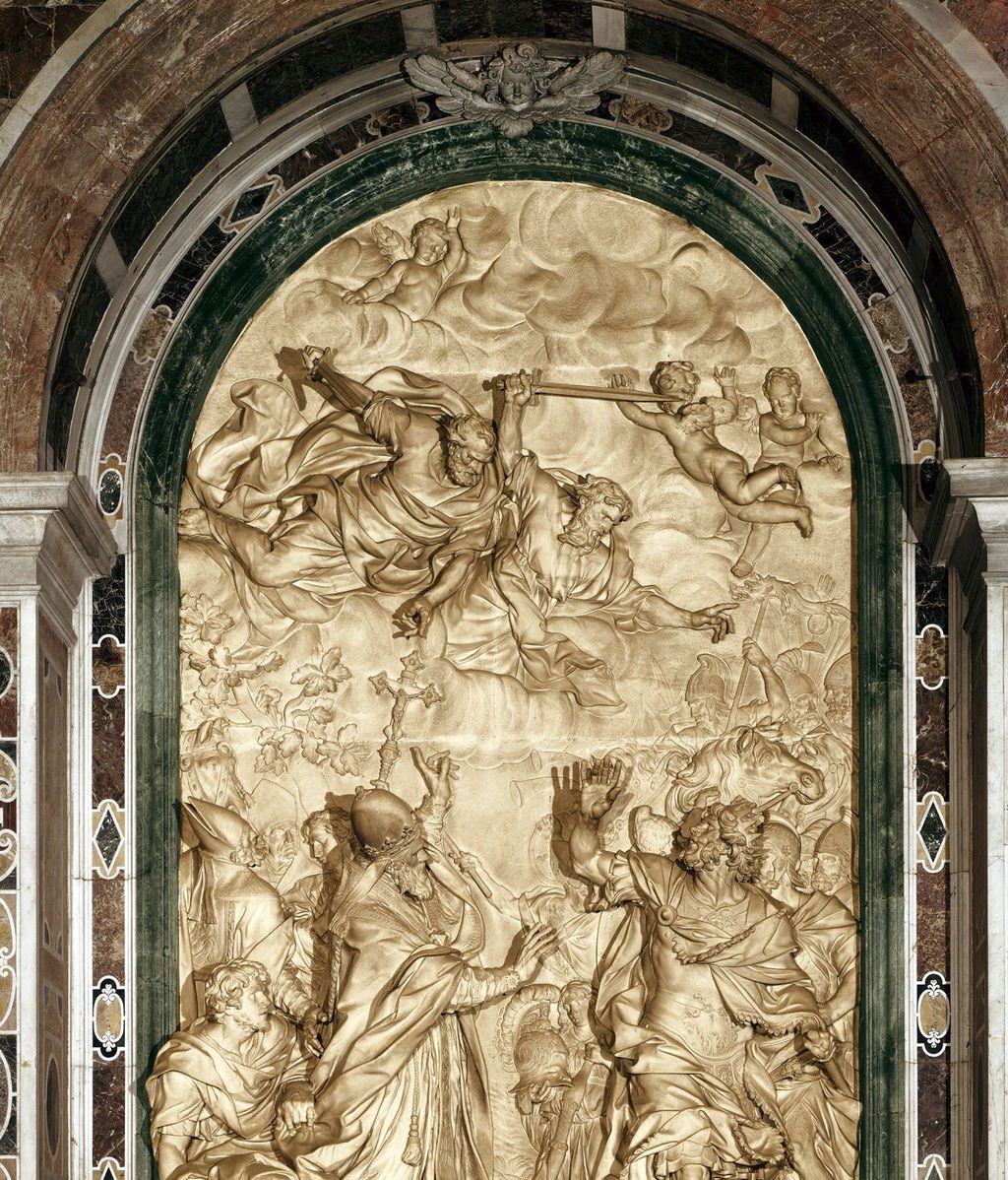 Relieve de Alessandro Algardi, en la basílica de San Pedro, que muestra el momento en que el papa León I convence a Atila para que no saquee Roma