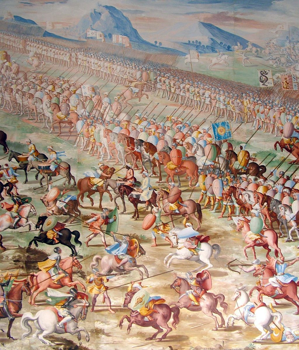 Detalle del fresco La Batalla de La Higueruela, en la sala de Batallas del Monasterio de San Lorenzo de El Escorial.